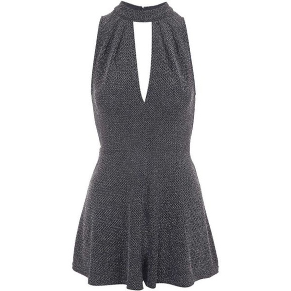 🛍 Topshop Metallic Silver Plunge Front Playsuit - Picture 2 of 10